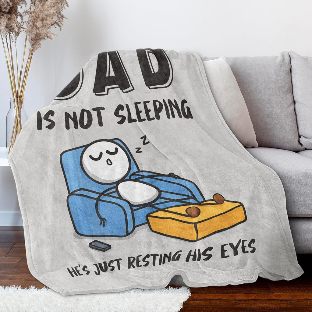 Funny Fathers Day Dad Gifts , Dads Birthday Gifts, Dad is Not Sleeping Blanket, Super Soft Throws Blanket for Napping
