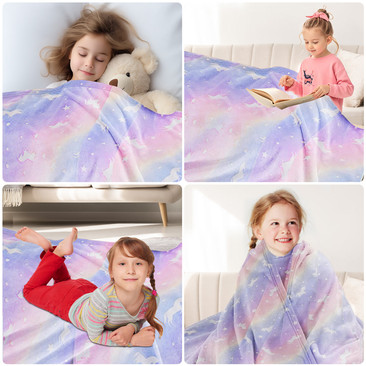 Glow in The Dark Pony Blanket for Kids, 50"x60" Soft Cozy Luminous Flannel Blanket, Christmas Birthday Gift for Girls...