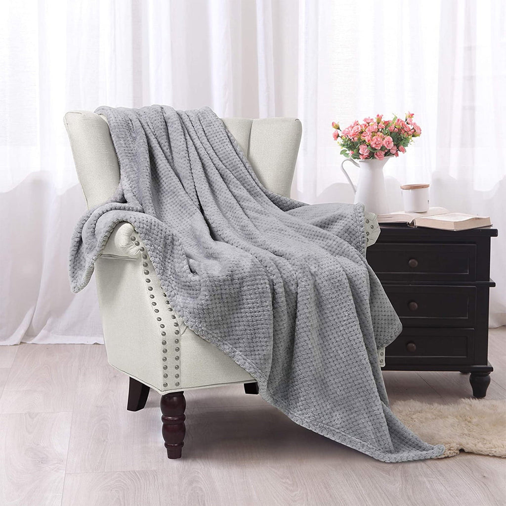 Waffle Textured Extra Large Fleece Blanket, Super Soft and Warm Throw Blanket for Couch, Sofa and Bed (Light Grey, 50...