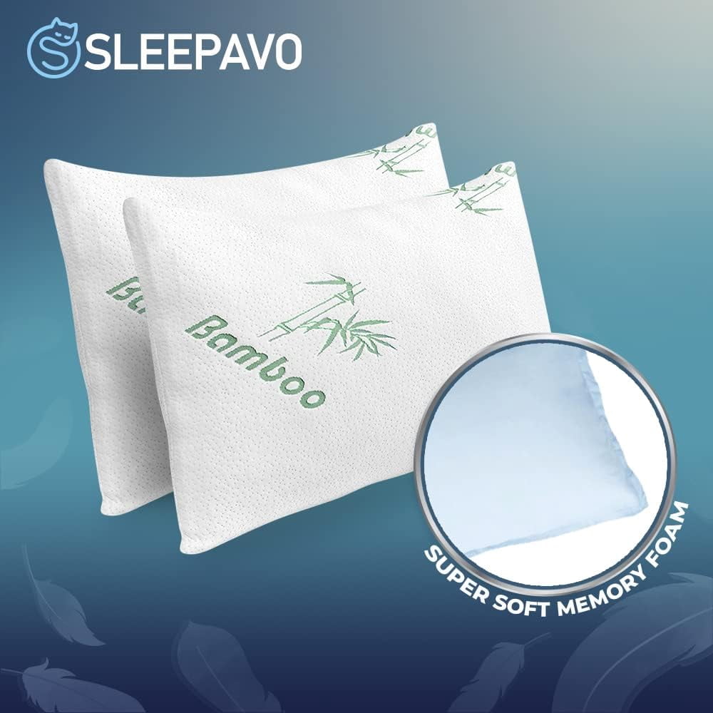 Memory Foam Pillows Queen Size Set of 2 - Cooling Bed Pillows for Sleeping - Back, Stomach, Side Sleeper Firm, Comfy ...