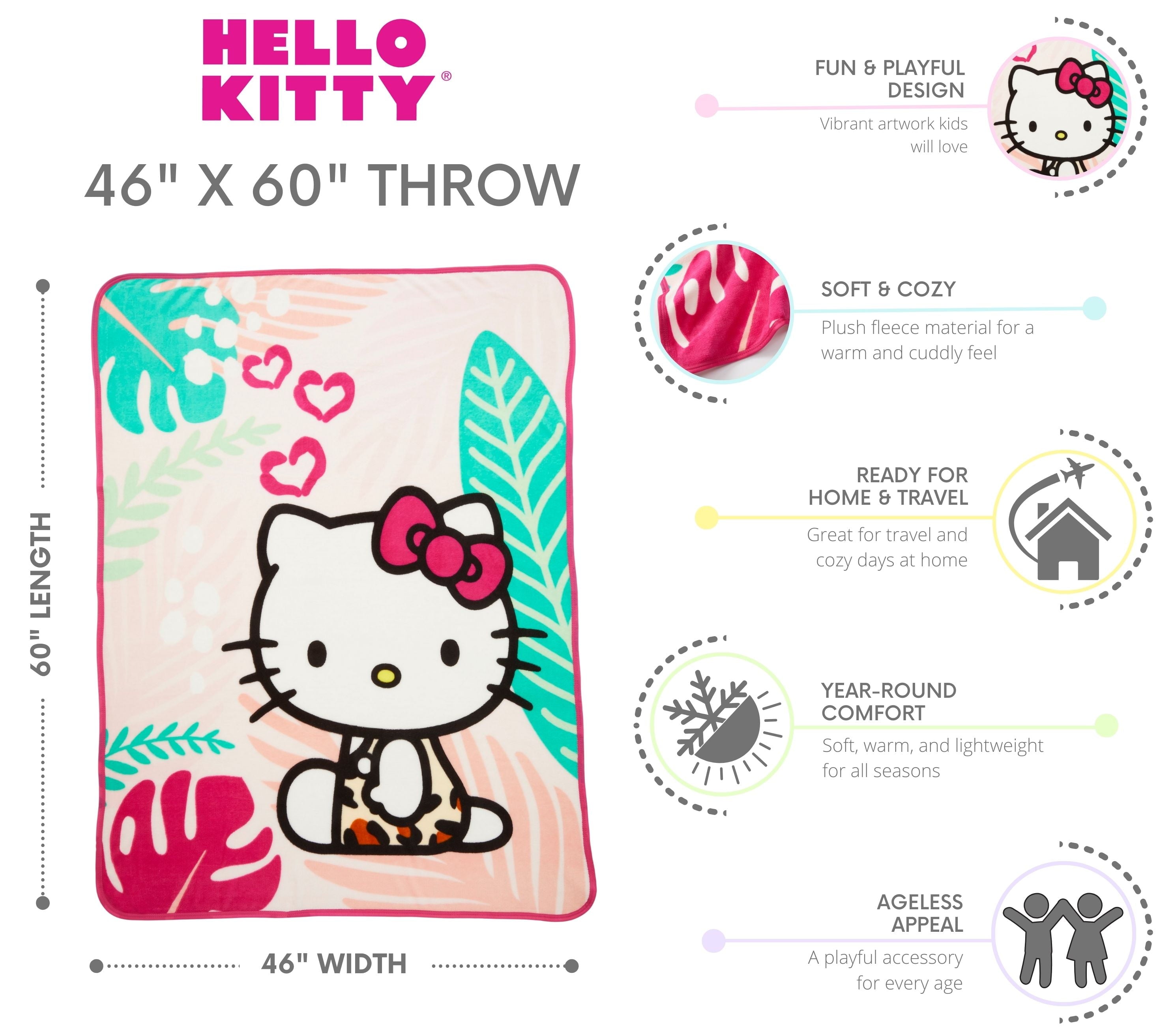 Kids Pink White Print Fleece Throw Blanket, 46 x 60