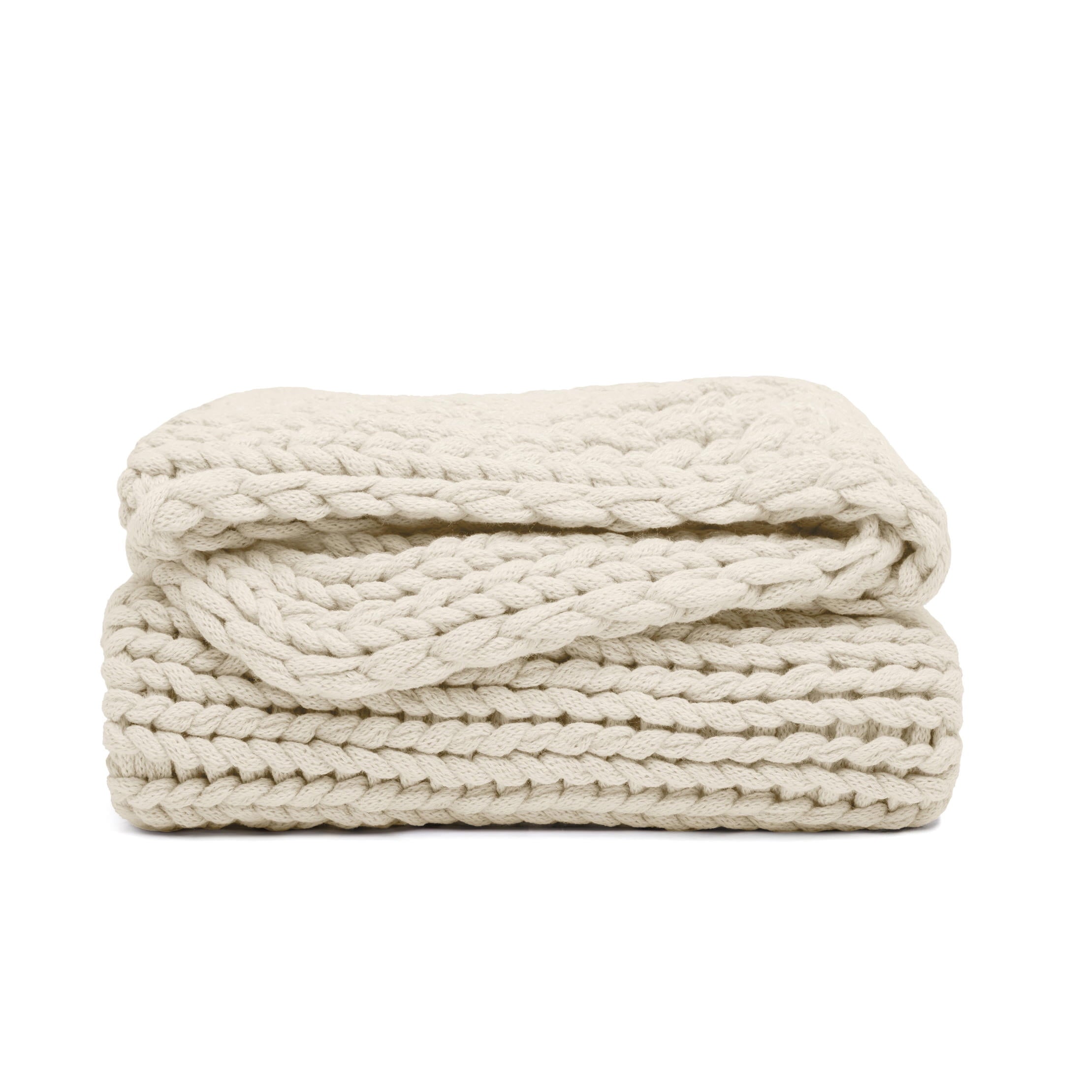 Soft & Cozy Chunky Hand-Knit Throw Blanket, Ivory