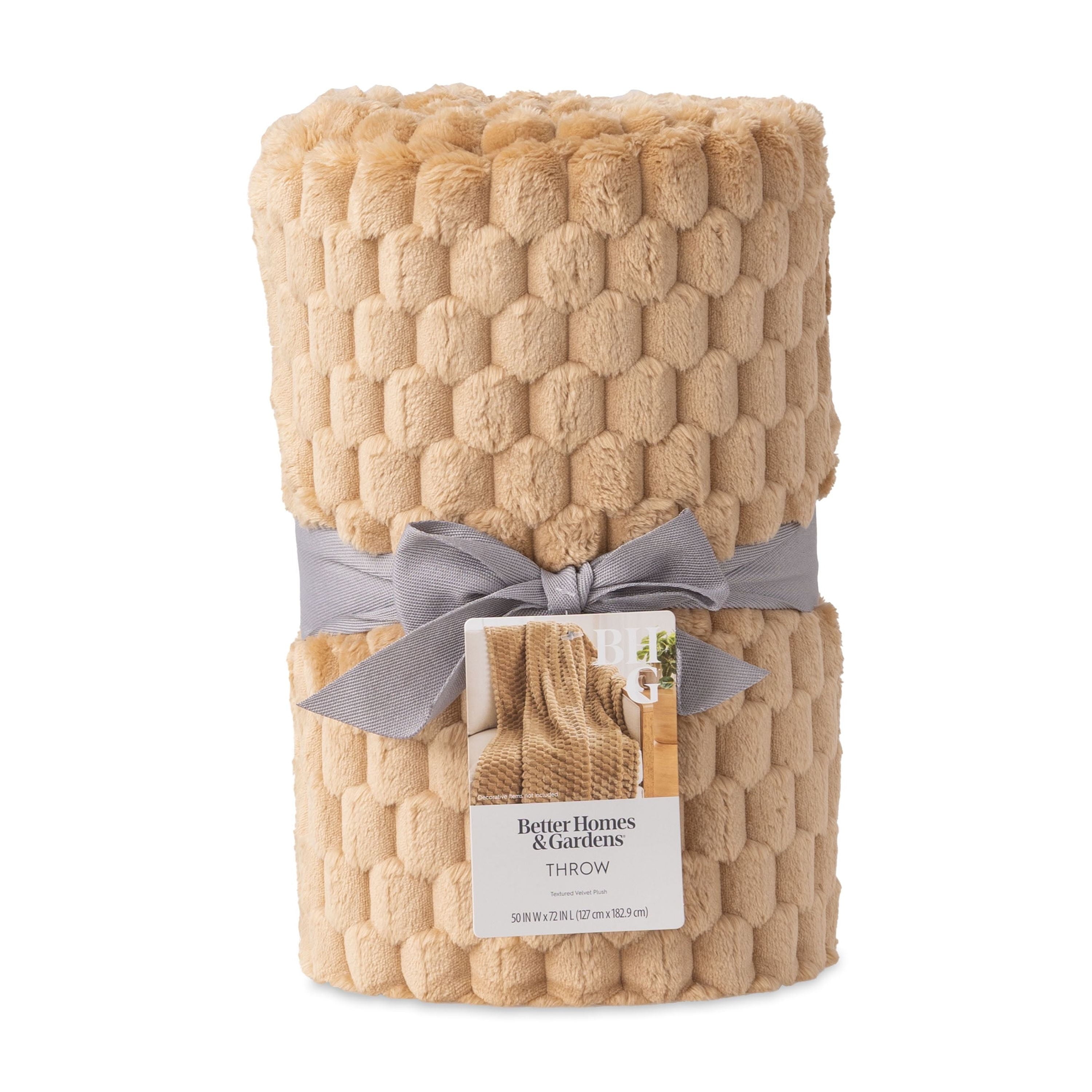 Textured Velvet Plush Oversized Throw Blanket in Dark Caramel