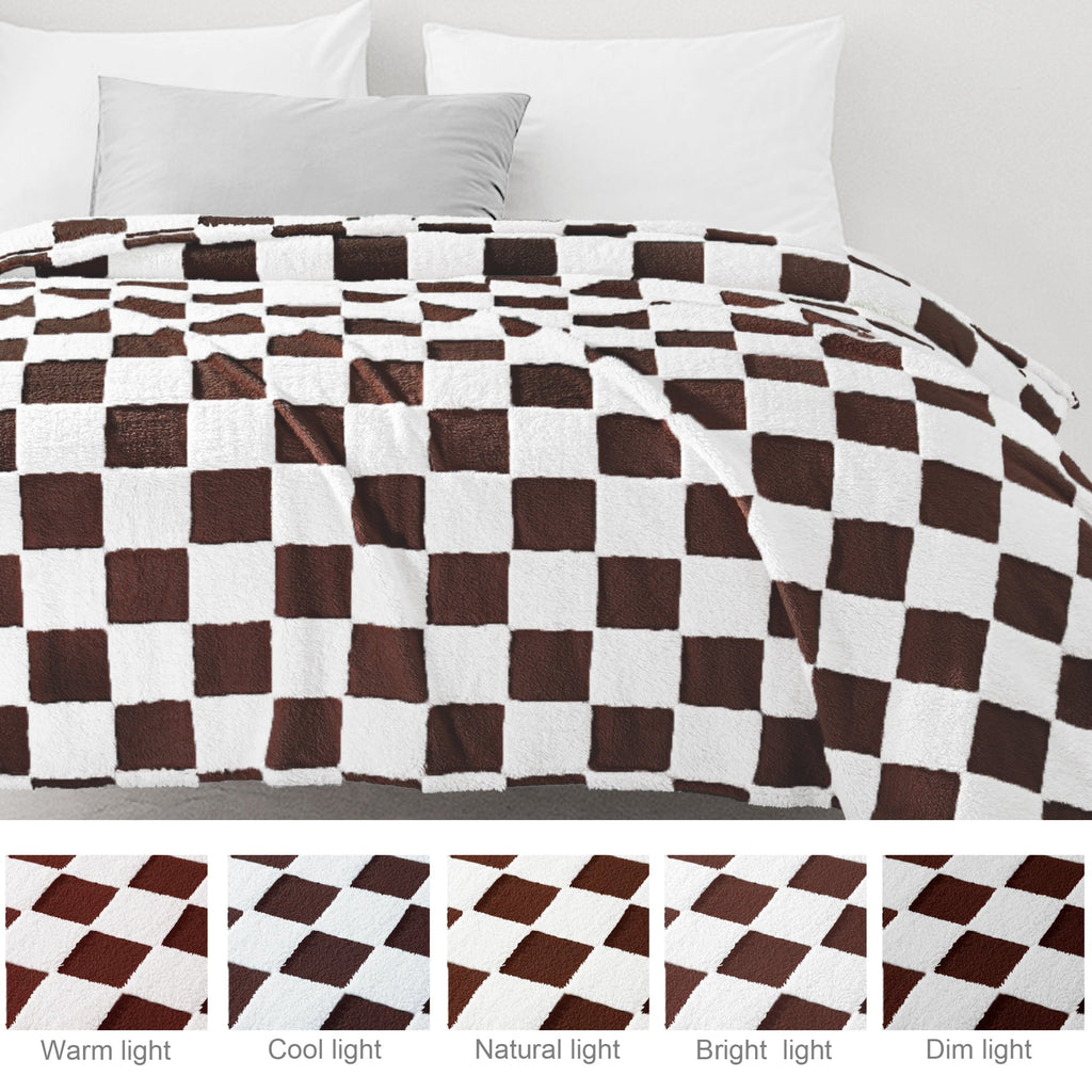 Checkered Throw Blanket, Super Soft and Warm Fluffy Fleece Blanket for Couch, Sofa, Bed, Cute Plaid Pattern, Coffee, ...