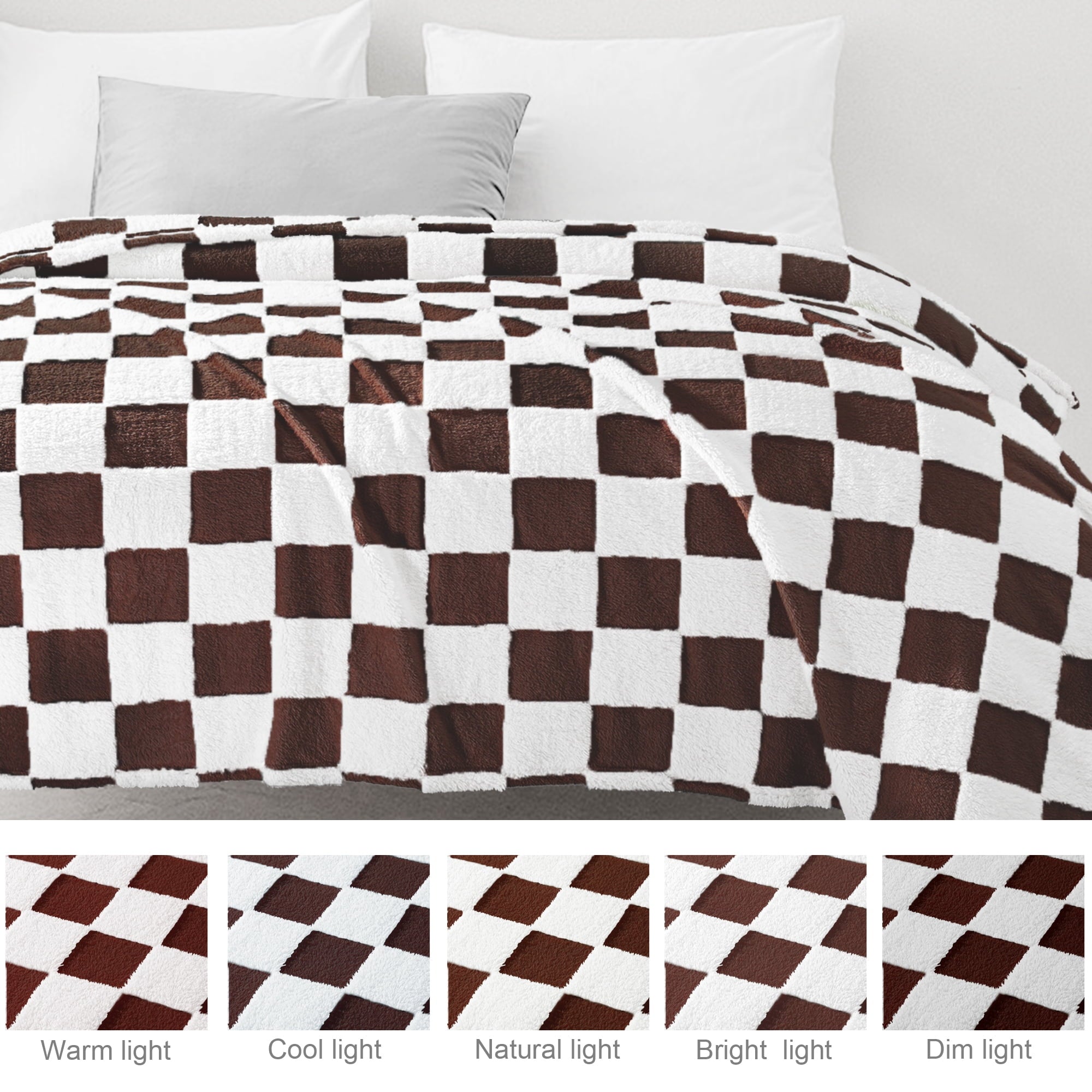 Checkered Throw Blanket, Super Soft and Warm Fluffy Fleece Blanket for Couch, Sofa, Bed, Cute Plaid Pattern, Coffee, ...