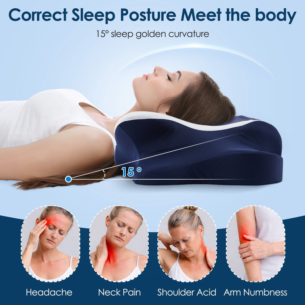Cervical Neck Pillow for Pain Relief Sleeping, Memory Foam Pillow Neck Pillow Bed Pillow with Pillowcase for Side Bac...
