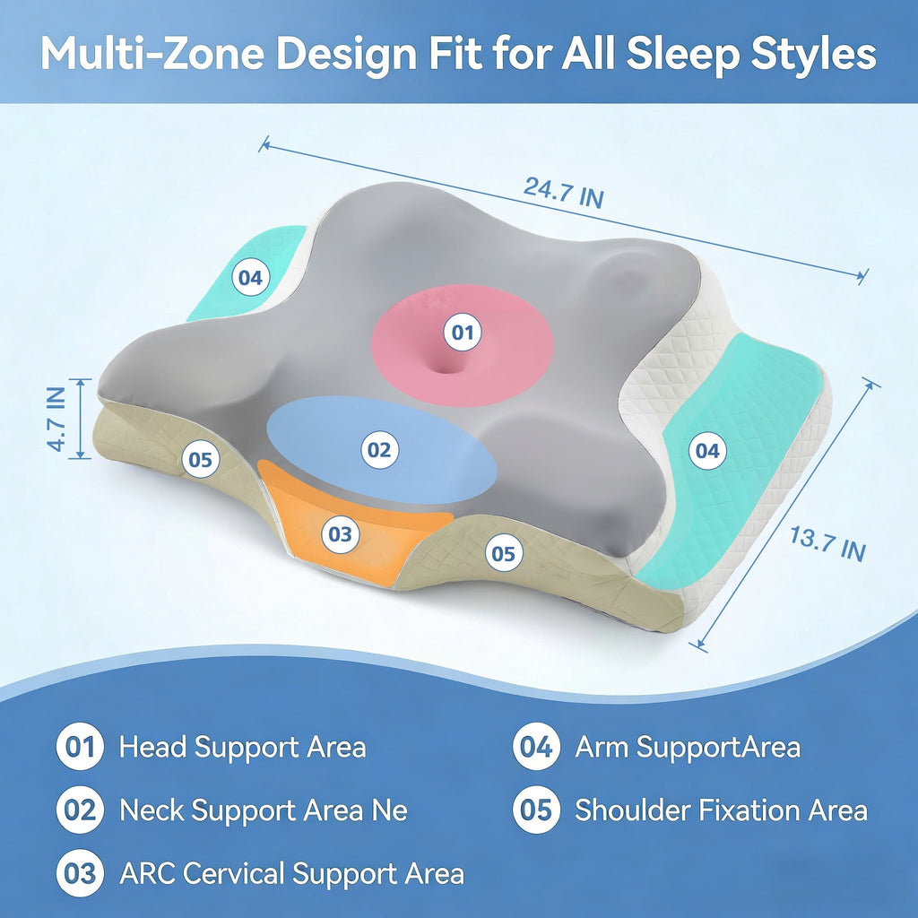 Memory Foam Contour Pillows - Neck Pain Relief, Orthopedic Cervical, Breathable Washable Cover