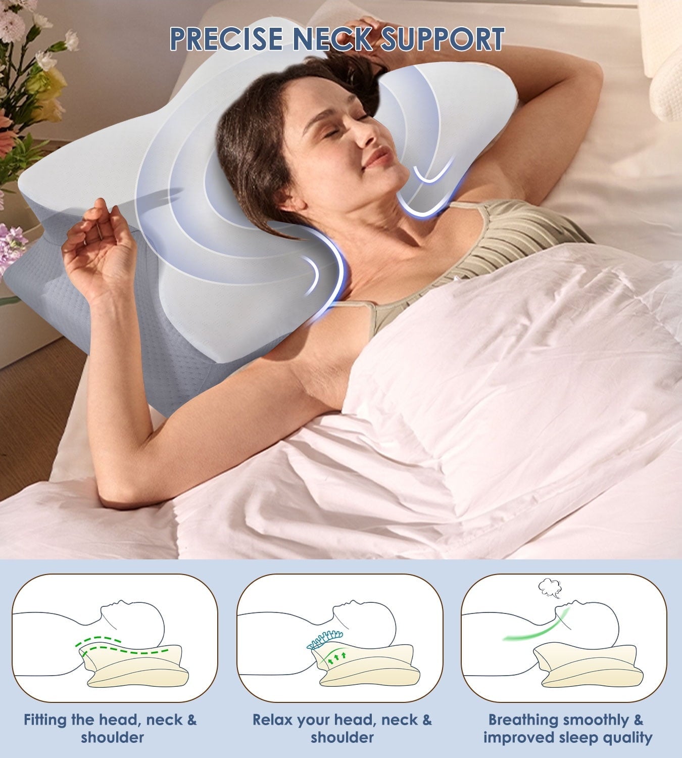 Cervical Pillow for Neck Pain Relief, Contour Memory Foam Pillows, Odorless Ergonomic Neck Pillow Adjustable Orthoped...