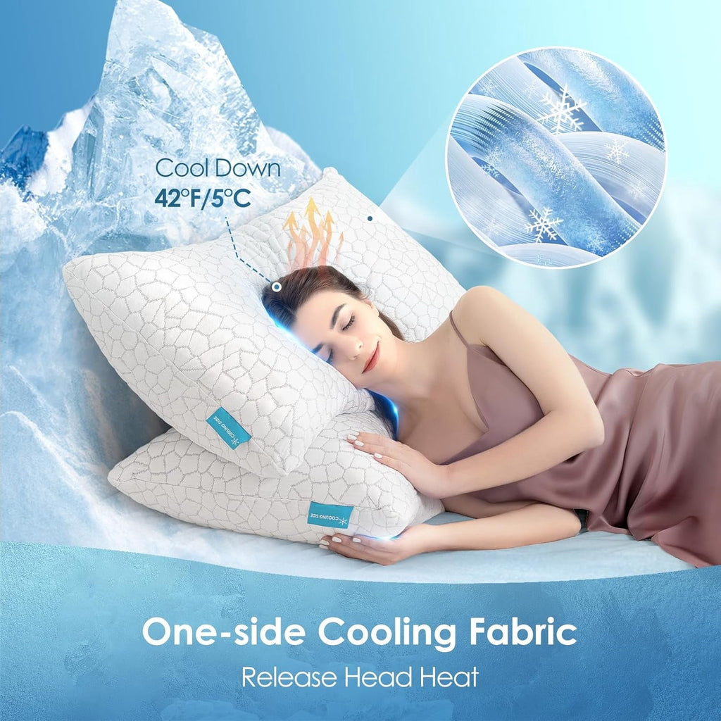 Cooling Bed Pillows Queen Size Set of 2, Shredded Memory Foam Pillows for Sleeping 2 Pack, Adjustable Soft Firm Pillo...