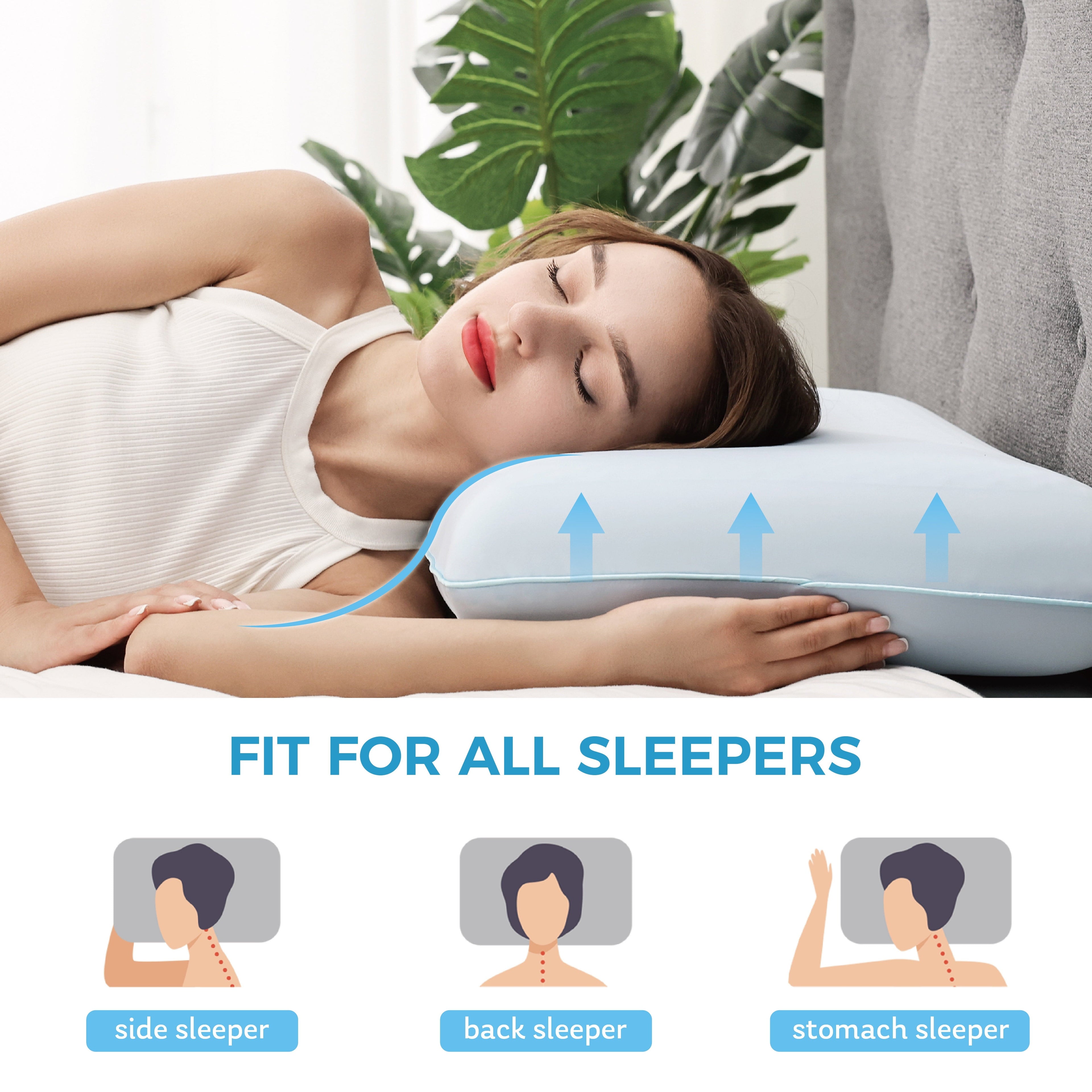 Memory Foam Pillow, Cooling Gel Bed Pillow, Queen, Blue