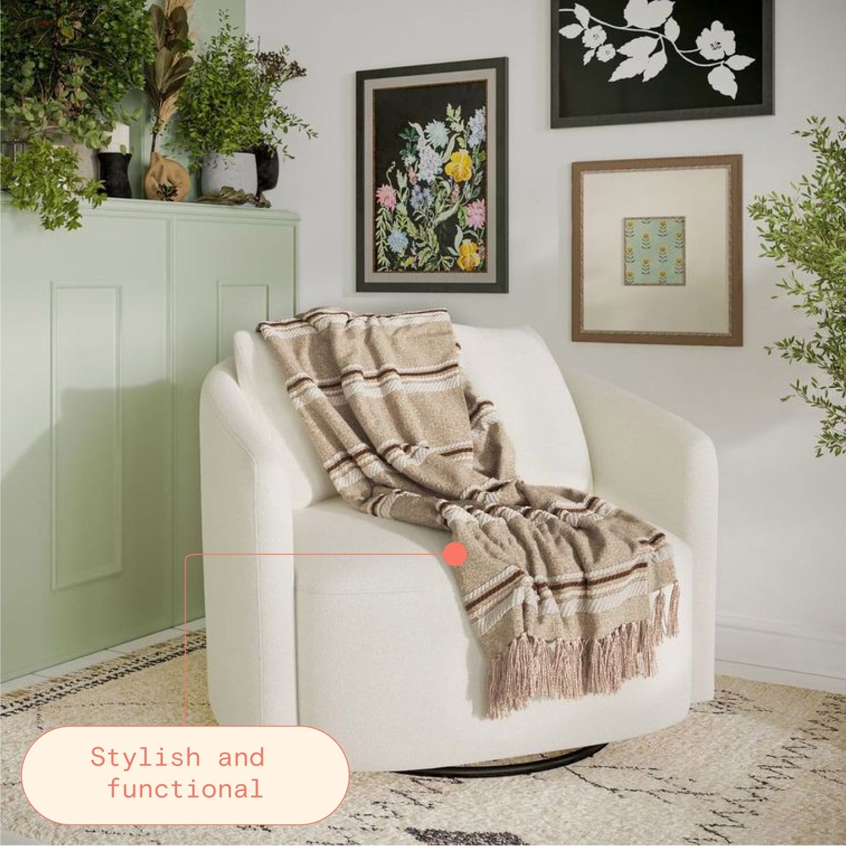 60" x 50" Cozy Striped Porcini Chenille Throw
