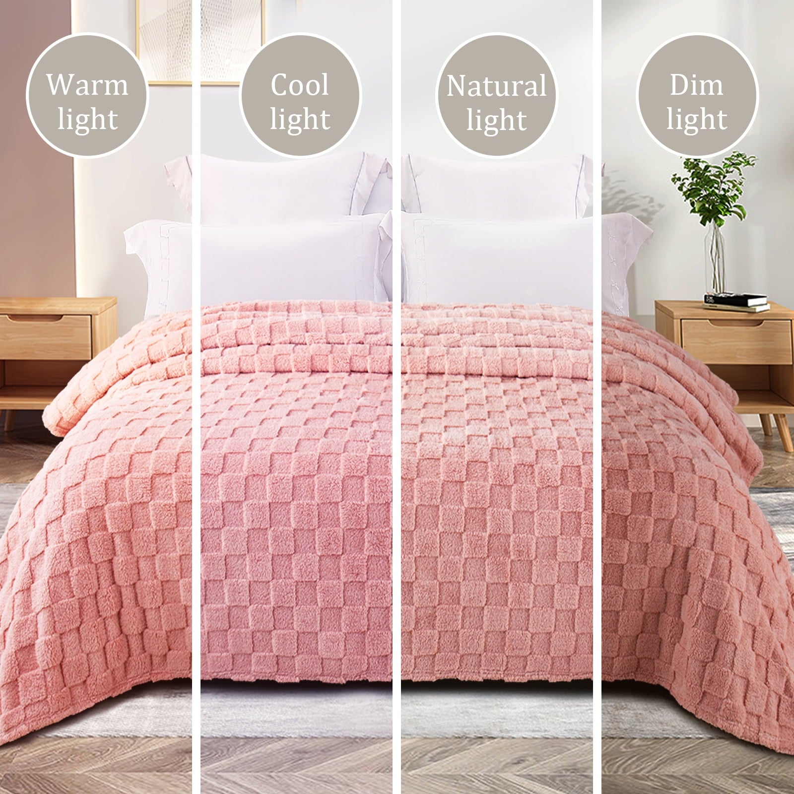 Fleece Throw Blanket for Couch, Super Soft Warm Lightweight Checkered Pattern Blanket for All Seasons, Pink, 50"x60"