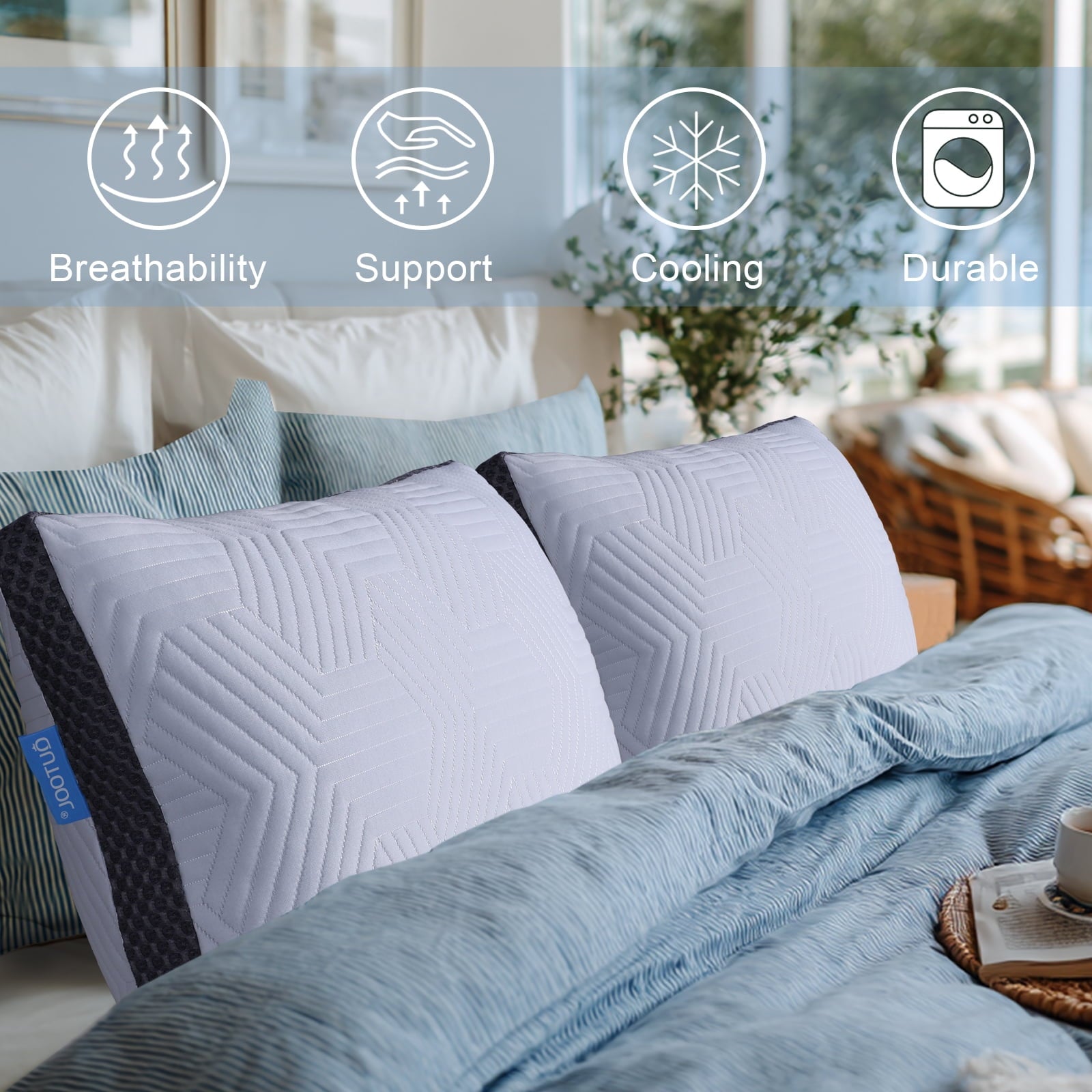 Soft Bed Pillow, Shredded Memory Foam Pillow, Comfortable Sleeping Pillow, Standard Size, Affordable Everyday Use
