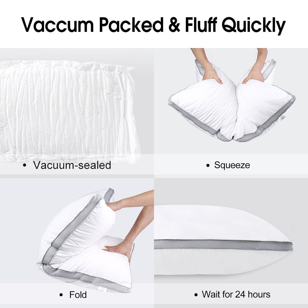 Down Alternative Bed Pillow with Cotton Cover and Gusset, 2 Pack, Queen, 20"x26"