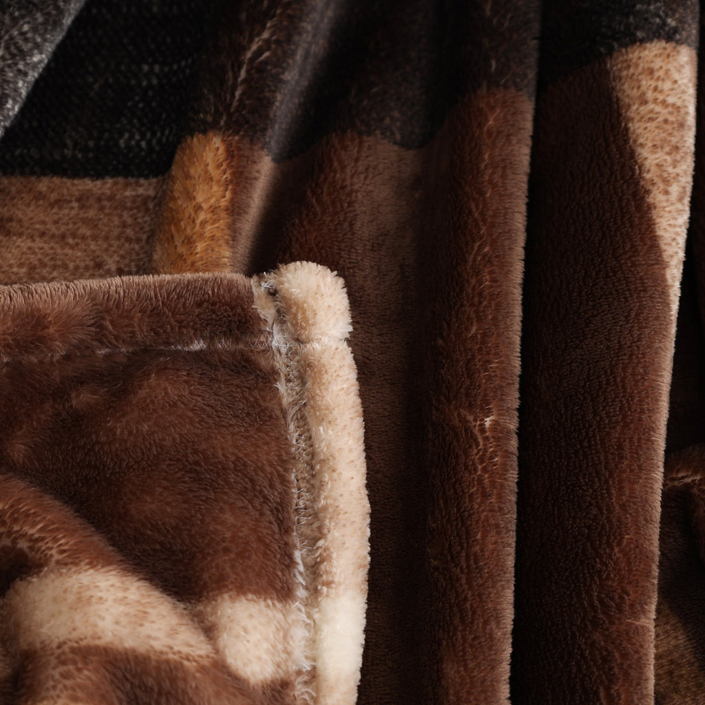 Printed Velvet Plush Super Soft Throw Blanket, Oversized, Shelton Brown Plaid