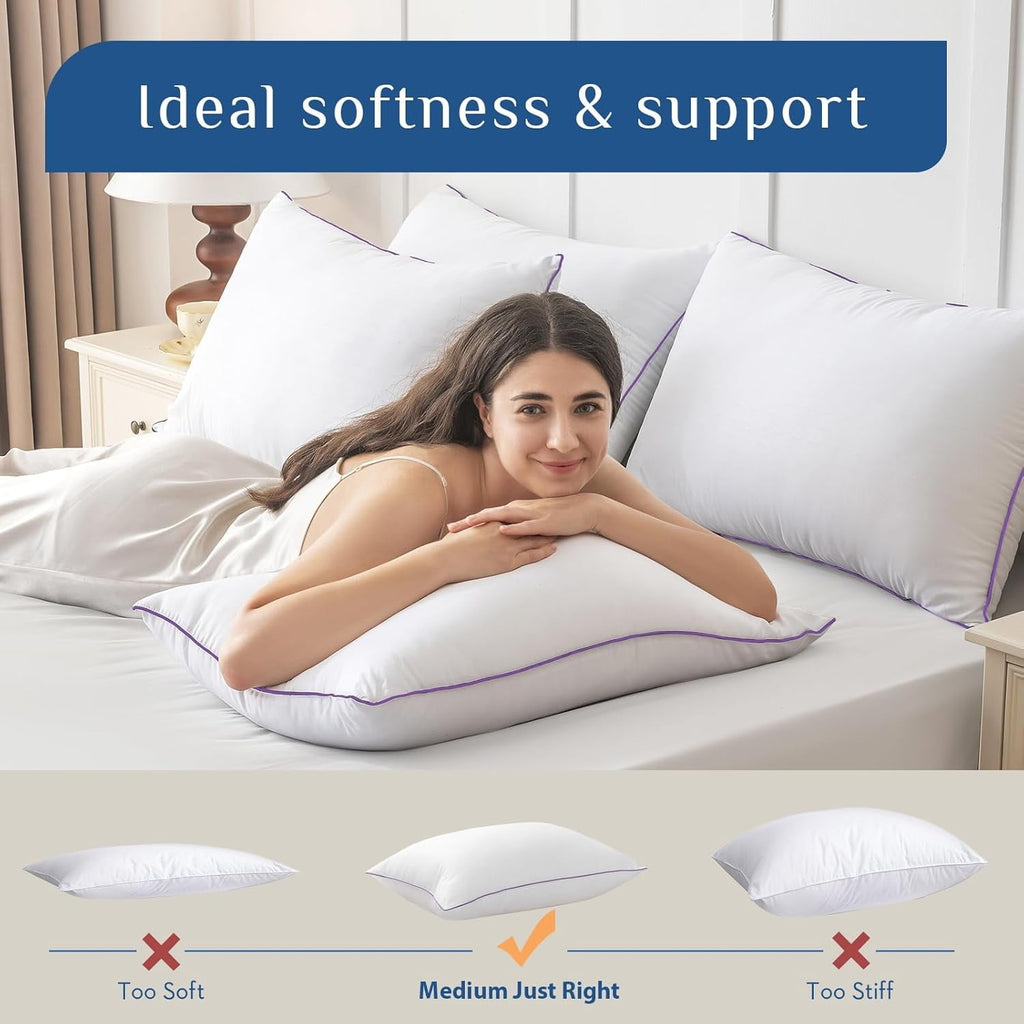 Set of 4, Cooling and Supportive Bed with Super Soft Down Alternative Fill, Luxury Fluffy Hotel Quality for Side, Bac...