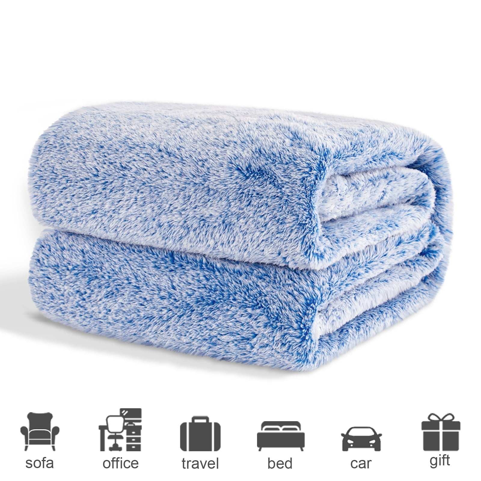 Plush Fuzzy Large Fleece Throw Blanket (50" x 70", Mixed Cobalt Blue)- Soft, Warm and Lightweight