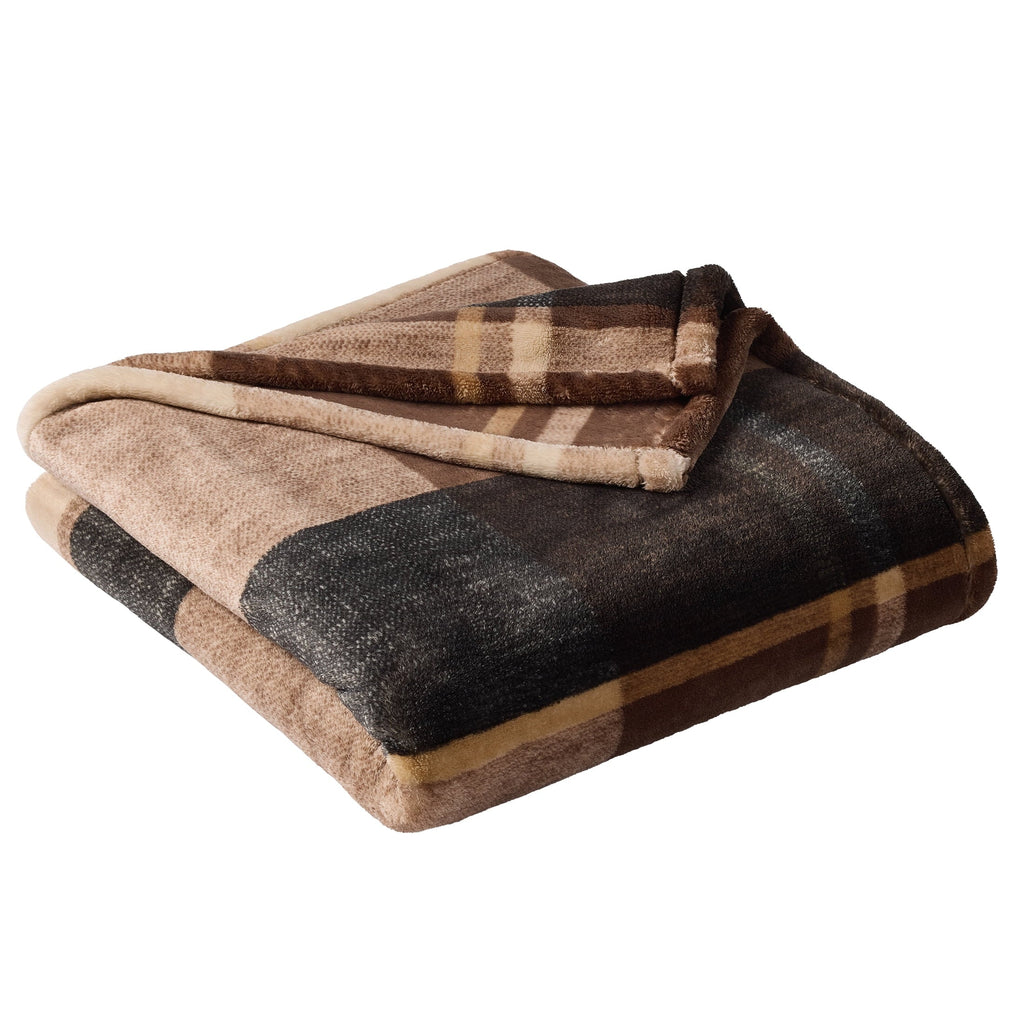 Printed Velvet Plush Super Soft Throw Blanket, Oversized, Shelton Brown Plaid