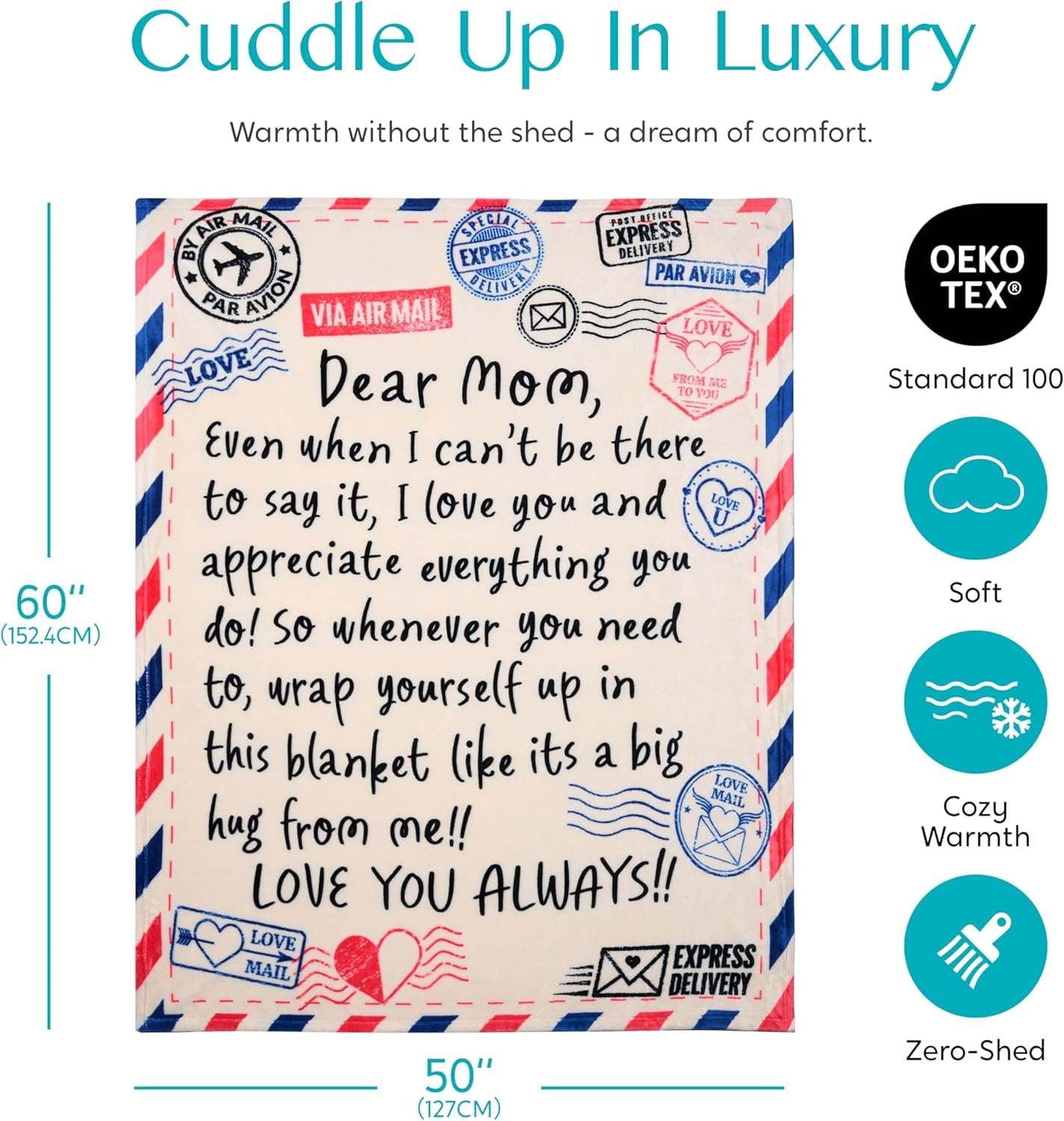 Blanket for Mom 50" x 60" Soft Flannel Throw Blanket Birthday Mother's Day Gift，Ivory White