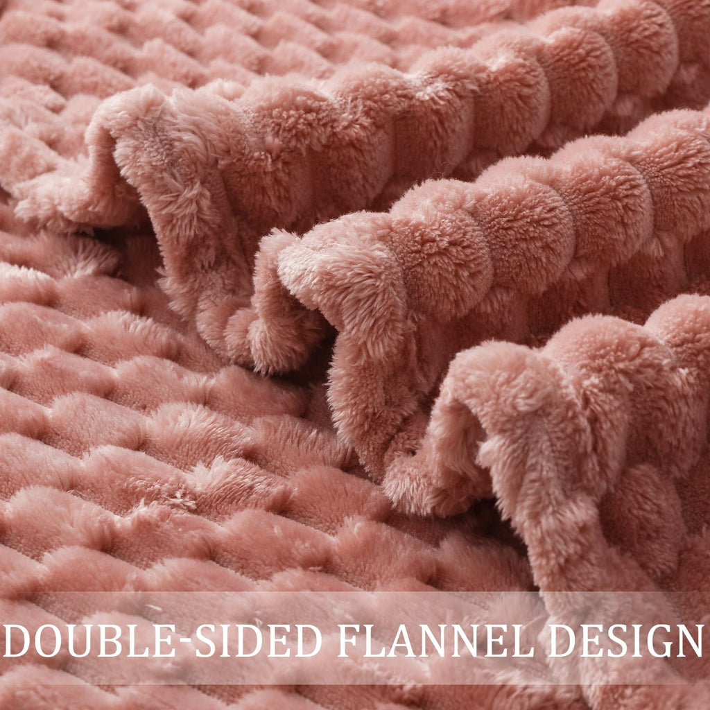 Large Soft Fleece Throw Blanket, 50"x70" Stylish Jacquard Throw Blanket for Couch, Cozy, Warm, Lightweight Dusty Pink...
