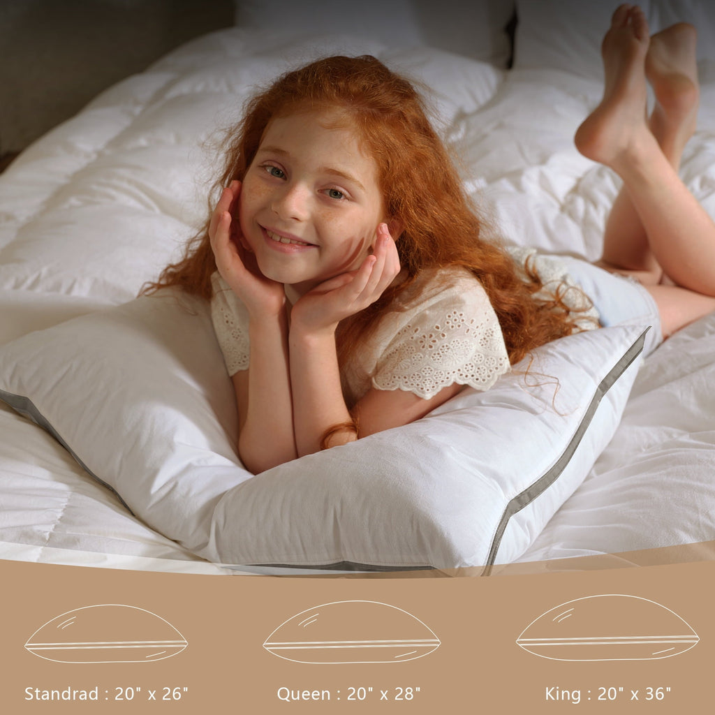 Goose Feather Down Pillows Queen Size Set of 2, 100% Cotton Cover Hotel Collection Bed Pillows，20"x28"