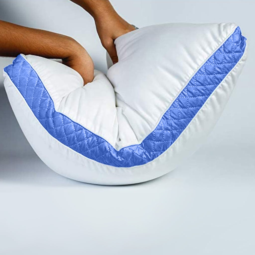 Gusseted Quilted King Size Bed Pillows Set of 2, Blue Bed Pillows for Side Sleepers and Back Sleepers