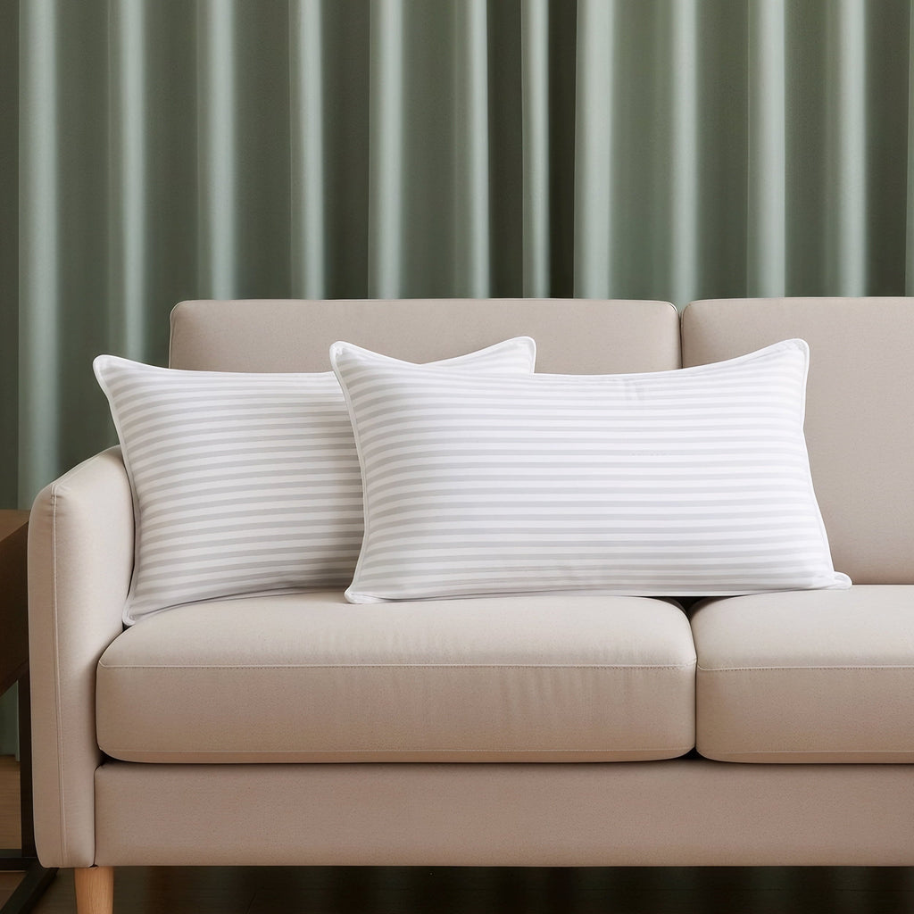 Bed Pillow with White Stripes - Set of 2 - Ultra Cozy & Relaxing For Adults, (Queen, 28"L x 20" W)