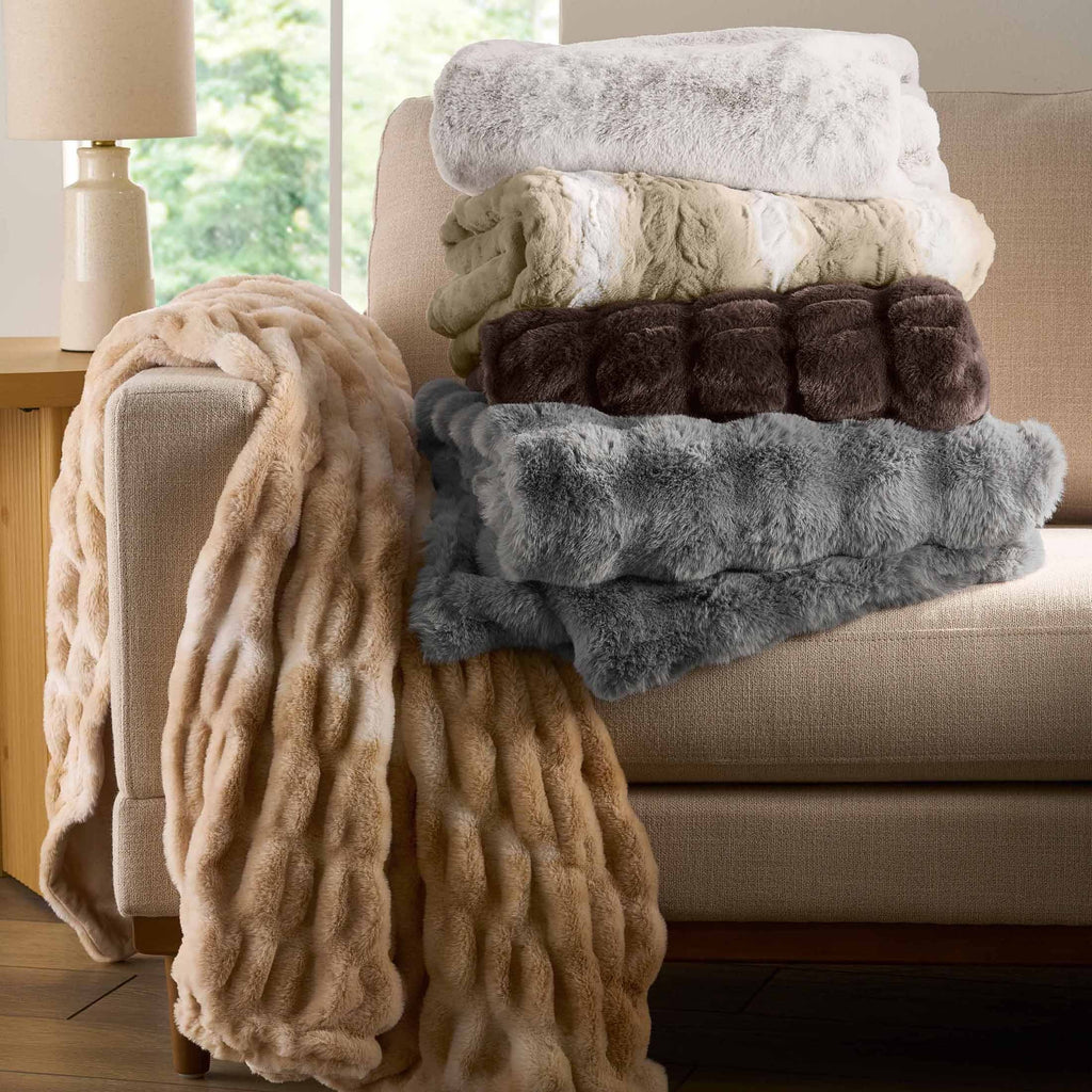 Almond Biscuit Ombre Faux Fur Throw, 50"x72"
