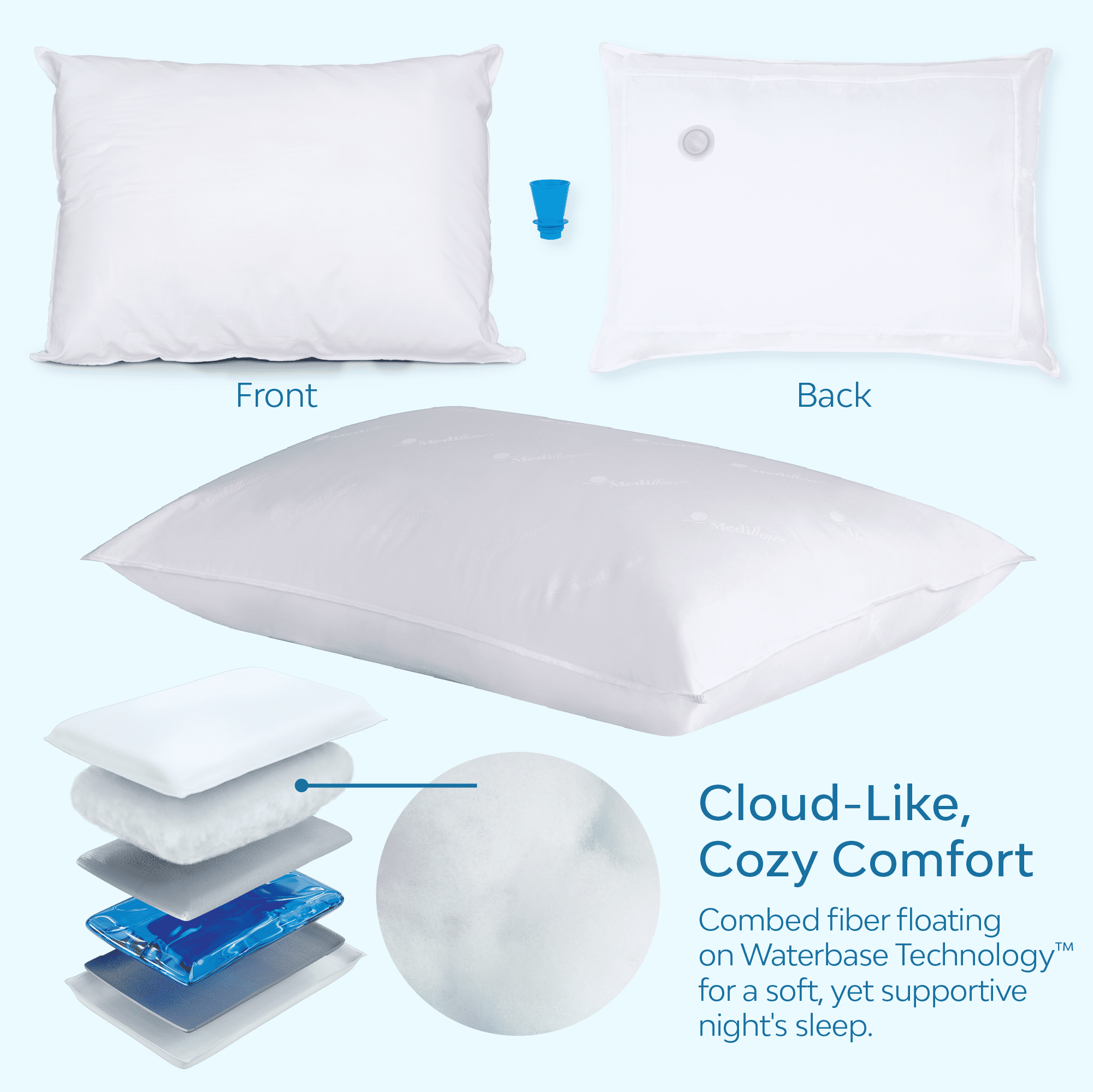 Fiber Water Pillow: Adjustable Pillow for Neck Pain Relief, Pillow for Side, Back, and Stomach Sleepers, The Original...