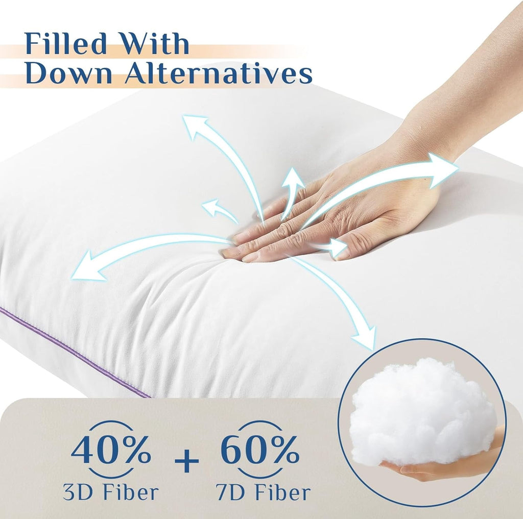 Set of 4, Cooling and Supportive Bed with Super Soft Down Alternative Fill, Luxury Fluffy Hotel Quality for Side, Bac...