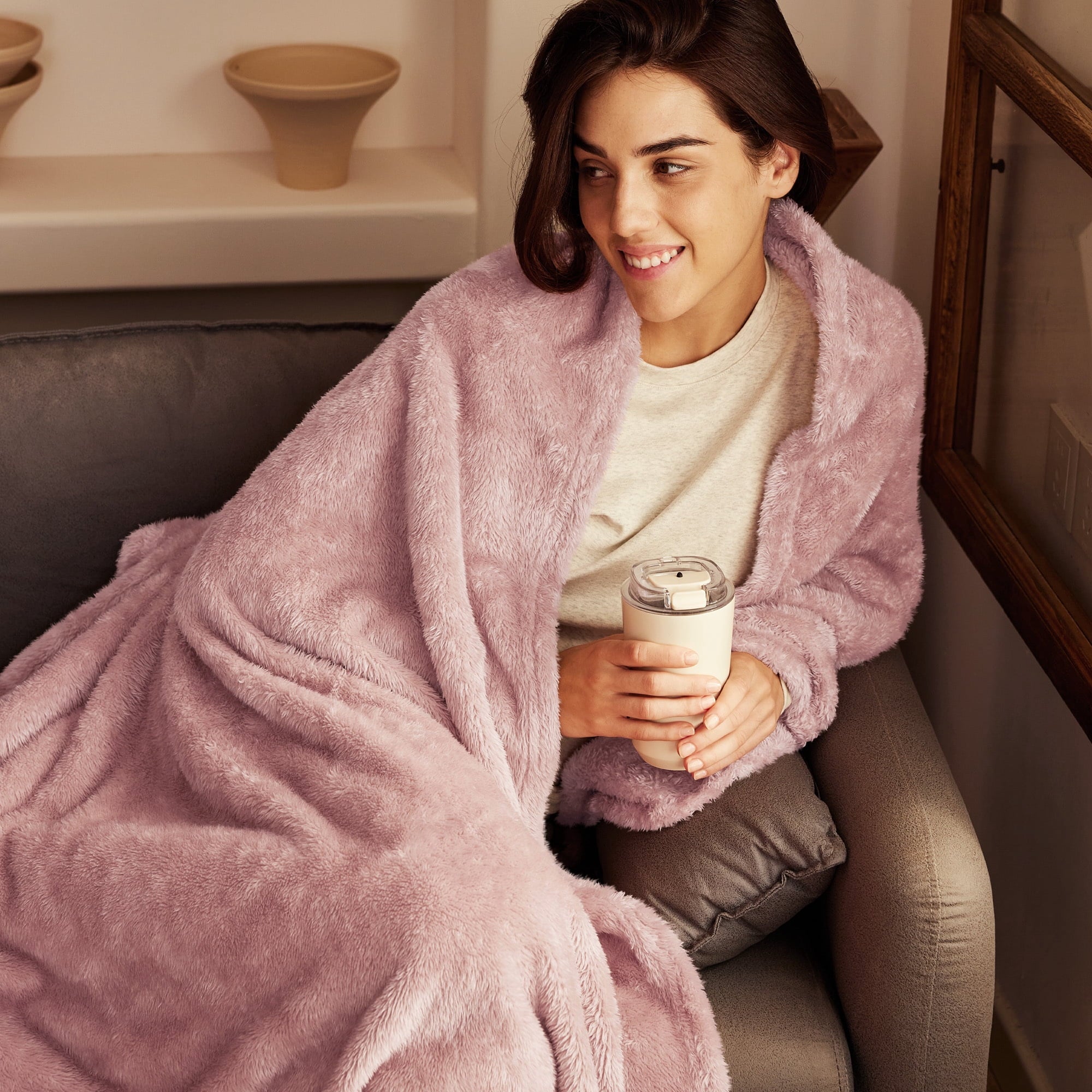 Plush Fuzzy Large Fleece Throw Blanket (50" x 70", Dusty Pink)- Soft, Warm and Lightweight