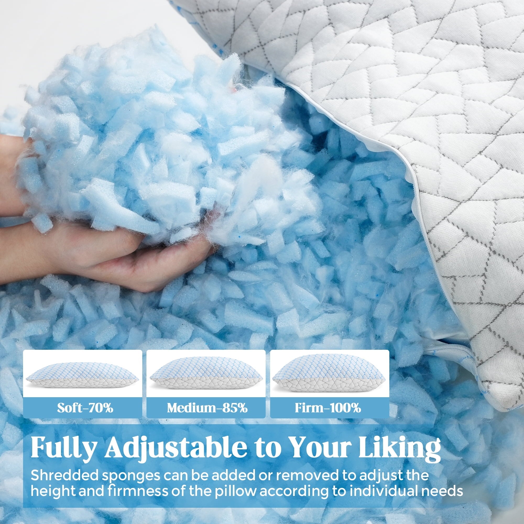 Shredded Memory Foam Pillows Standard Size Set of 2, Regulating Reversible Cooling Pillow Bed Pillow for Bed, Adjusta...