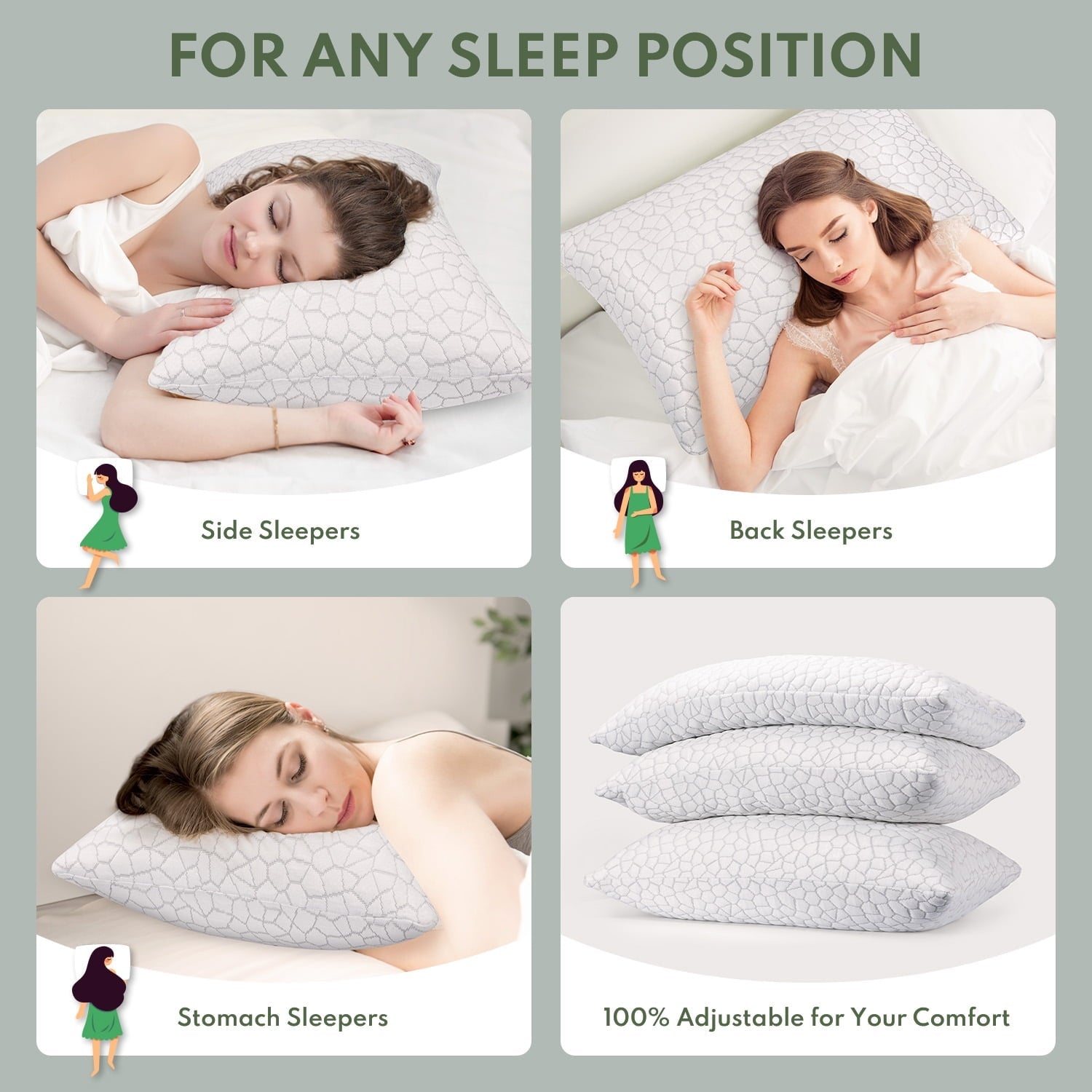 Queen Size Bed Pillows 4-Pack,3.3lb Shredded Memory Foam Filled,Hyper Soft & 3D Breathable Cooling Desigh Cover Fitti...