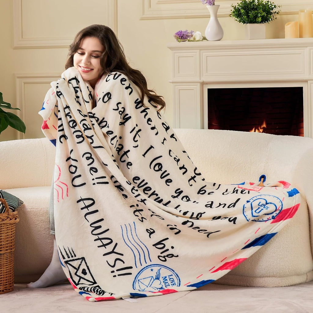 Blanket for Mom 50" x 60" Soft Flannel Throw Blanket Birthday Mother's Day Gift，Ivory White