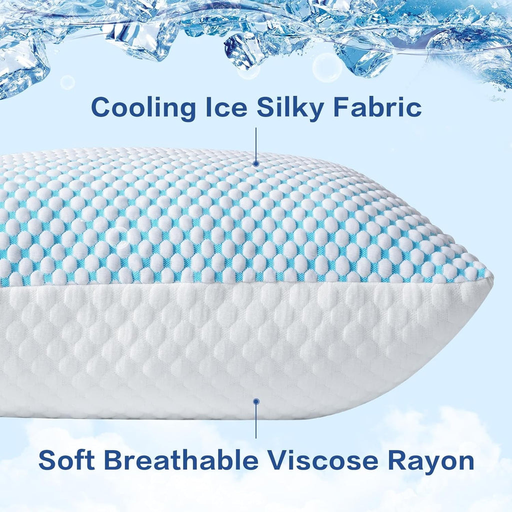 2 Pack Cooling Pillow for Sleeping, Memory Foam Pillows Cool Bed Pillows Hotel Reversible Pillow with Washable Remova...