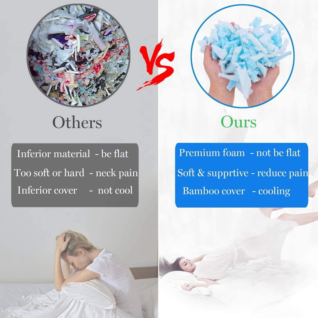 Cooling Bed Pillows Queen Size Set of 2, Shredded Memory Foam Pillows for Sleeping 2 Pack, Adjustable Soft Firm Pillo...