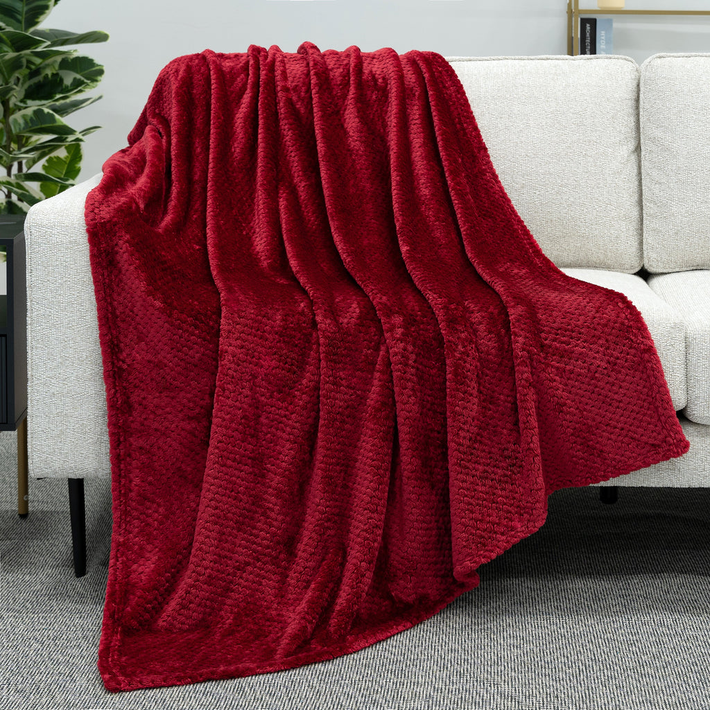 Maroon Red Throw Blanket for Couch, Twin Bed, Soft Fleece Throws for Sofa Chair, Fuzzy Waffle Textured Blanket, Cozy ...