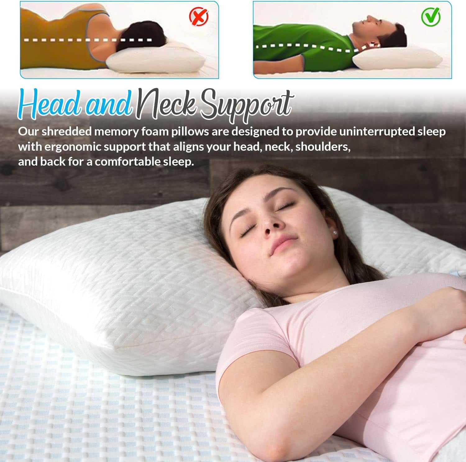 King Size Bamboo Pillow, Memory Foam Bed Pillows with Washable Pillowcases, King (1 Pack)