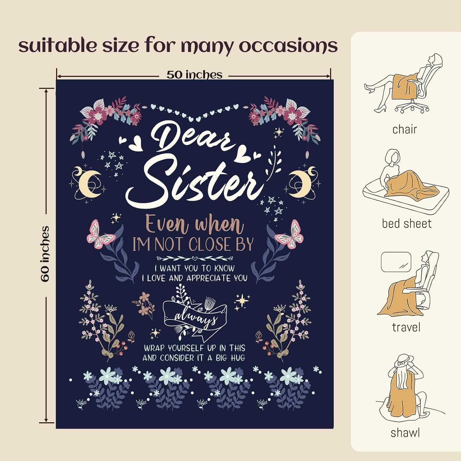 Sister Gifts Blanket, Sisters Gifts on Mother's Day, Blanket Present for Sisters on Valentine's Day, Happy Birthday S...