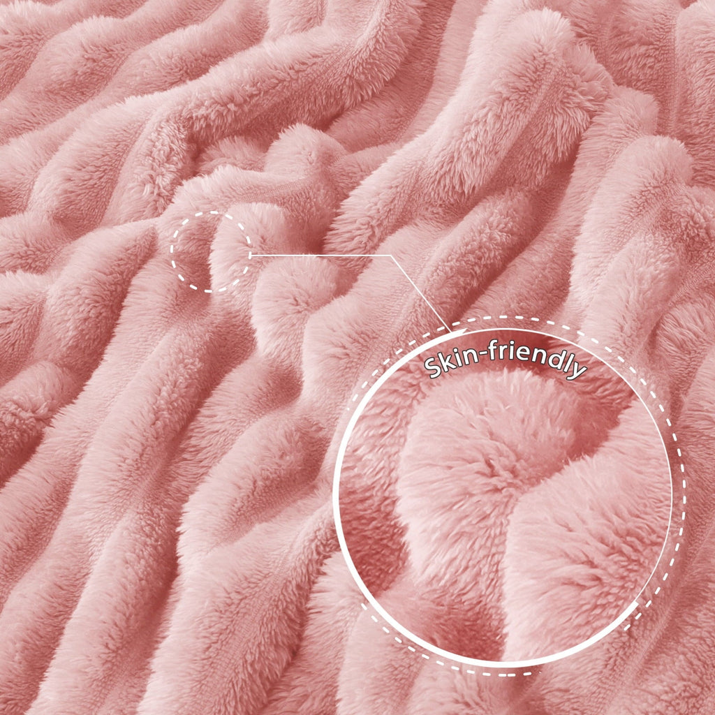 Fleece Throw Blanket for Couch, Super Soft 3D Striped Jacquard Blanket, Lightweight Fuzzy Cozy Blankets, Pink, 50"x60"