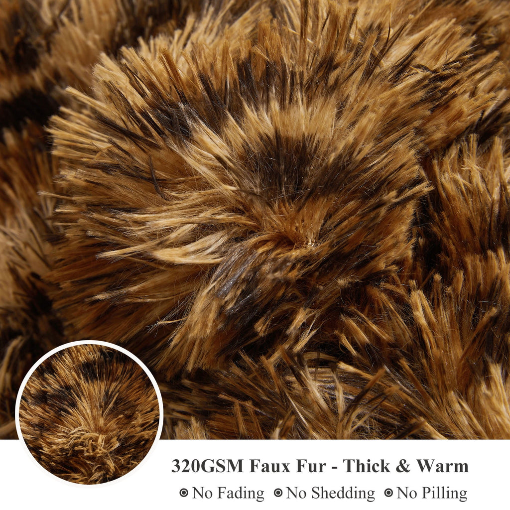 Luxury Faux Fur Leopard Print Throw, Soft 50x60 Cheetah Print Fluffy Blanket, Shaggy Plush Decorative Couch Throw, Cu...