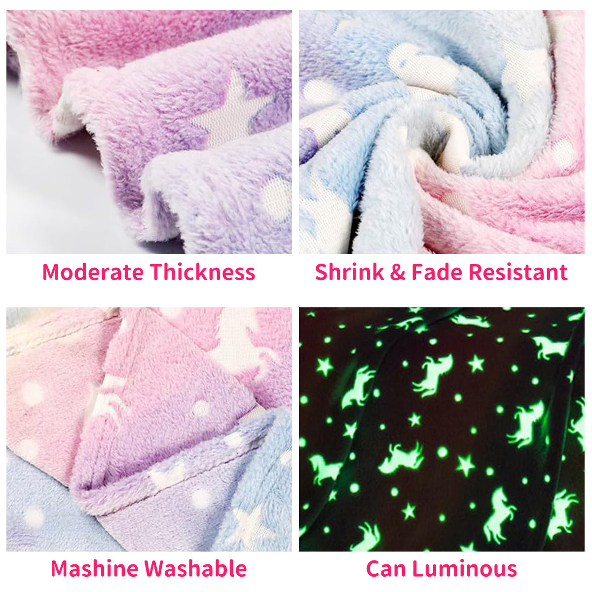 Glow in The Dark Pony Blanket for Kids, 50"x60" Soft Cozy Luminous Flannel Blanket, Christmas Birthday Gift for Girls...
