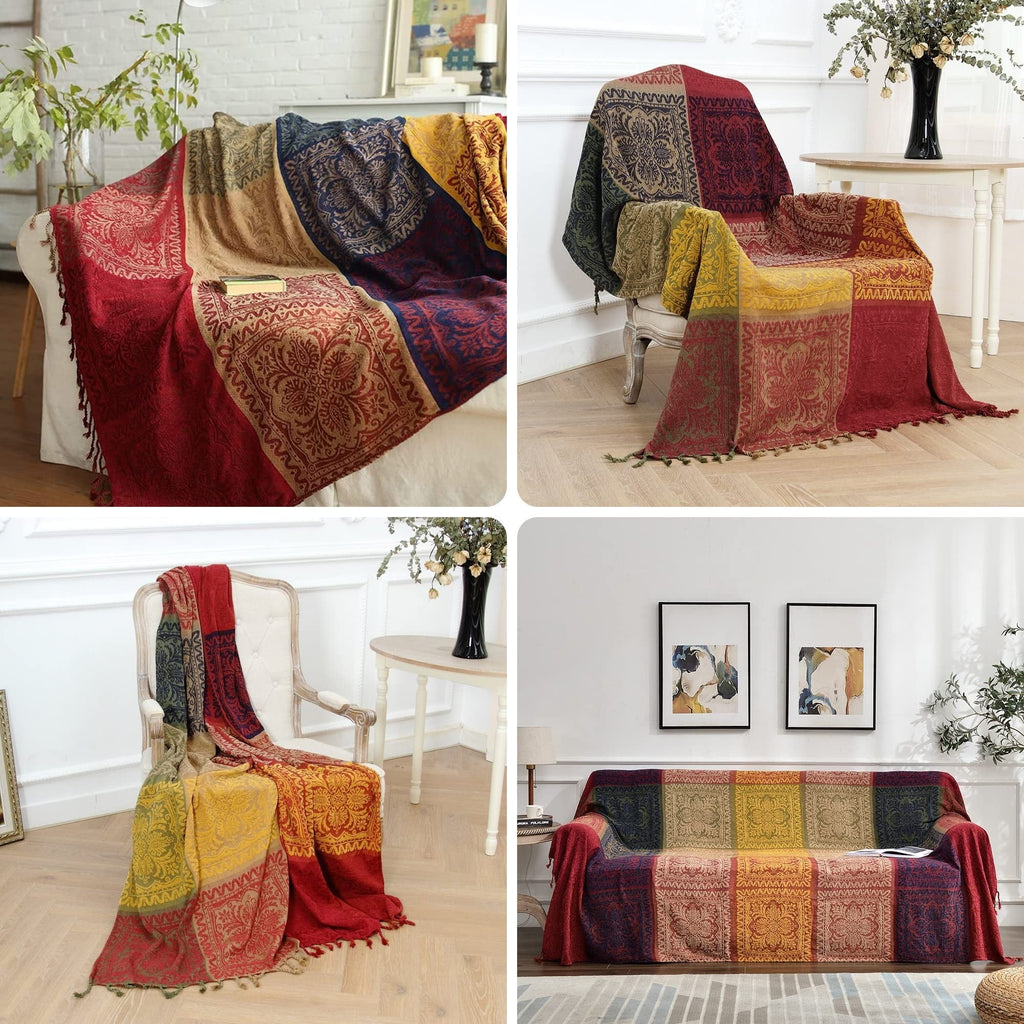 75x60 Inch Machine Wash Boho Tribal Throws Blankets Colorful Bohemian Hippie Chenille Throw Covers Couch Furniture So...