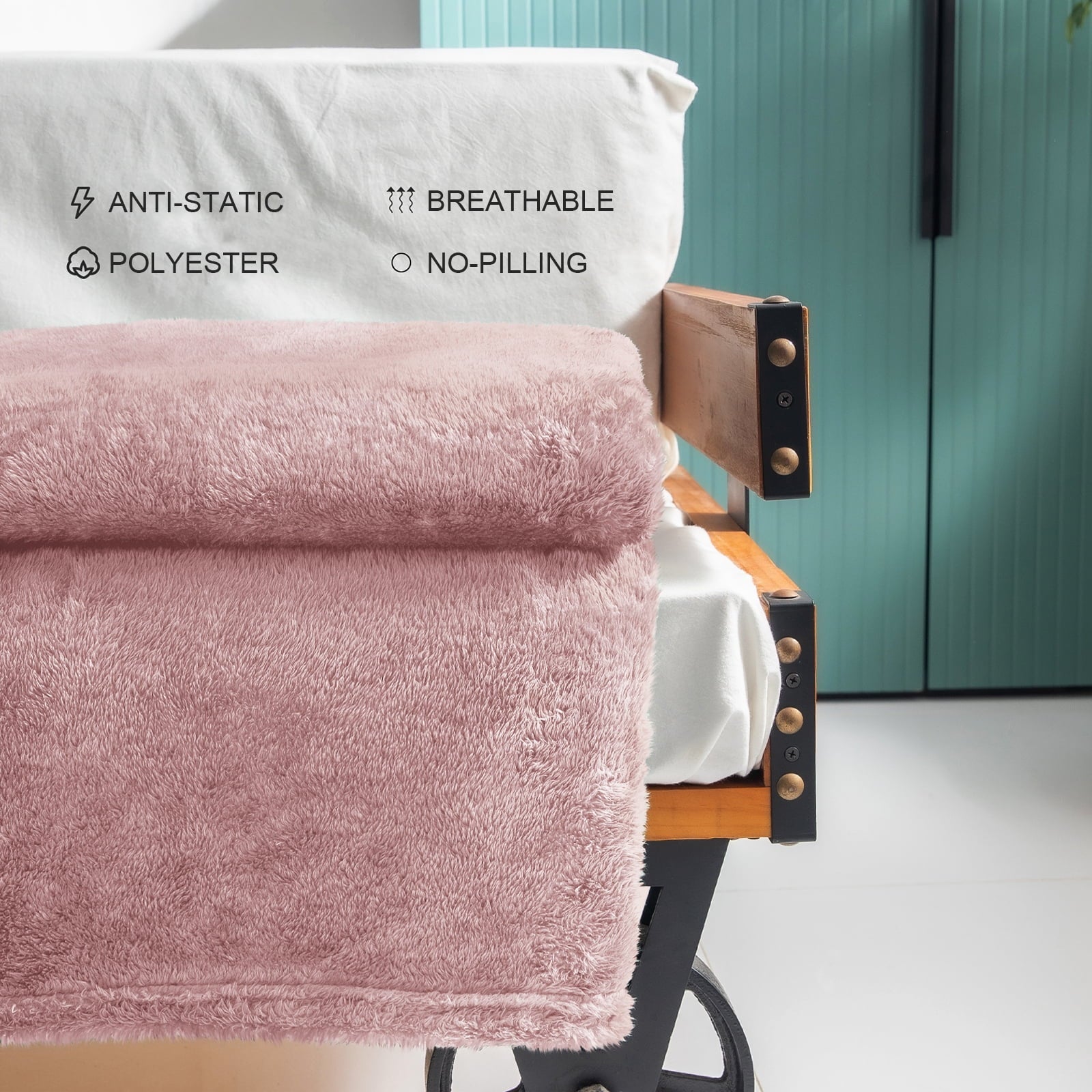 Plush Fuzzy Large Fleece Throw Blanket (50" x 70", Dusty Pink)- Soft, Warm and Lightweight
