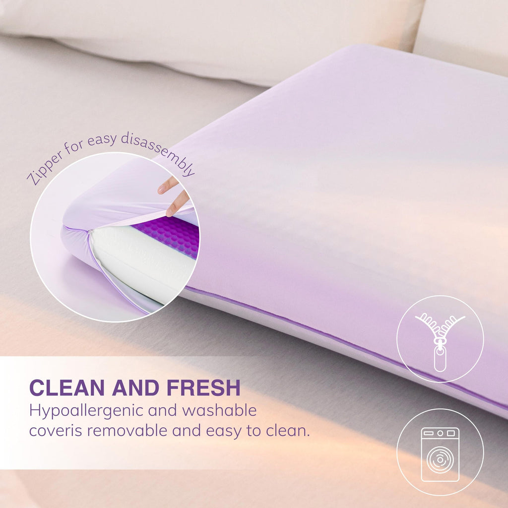 Memory Foam Pillow, Cooling Gel Bed Pillow, Queen, Purple