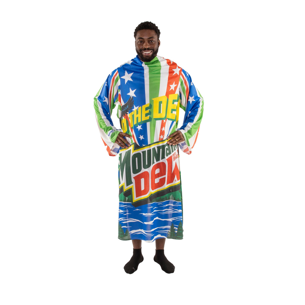 Chill Wearable Blanket with Sleeves in Cool Touch Fabric, Mountain Dew Red White & Dew Americana