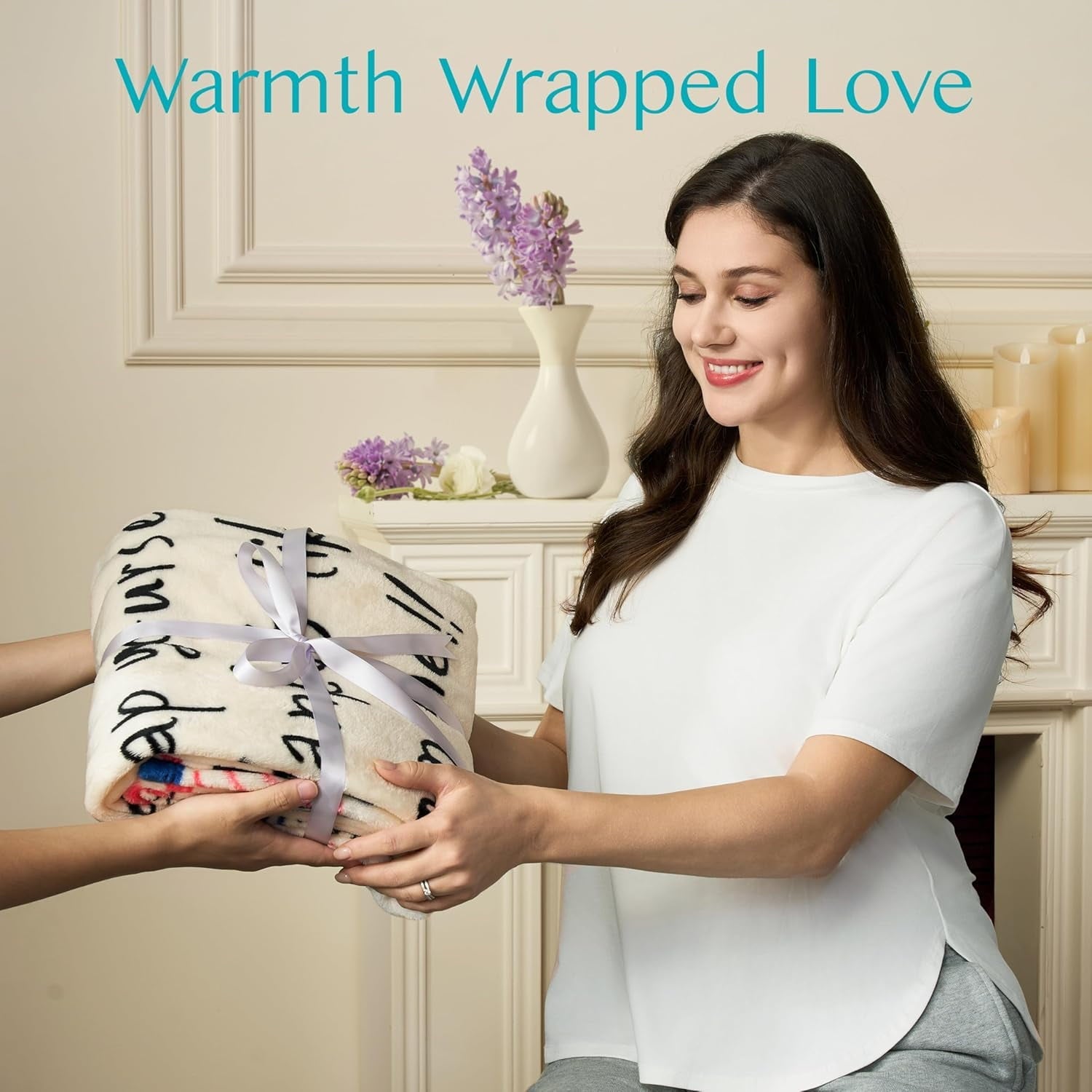 Blanket for Mom 50" x 60" Soft Flannel Throw Blanket Birthday Mother's Day Gift，Ivory White