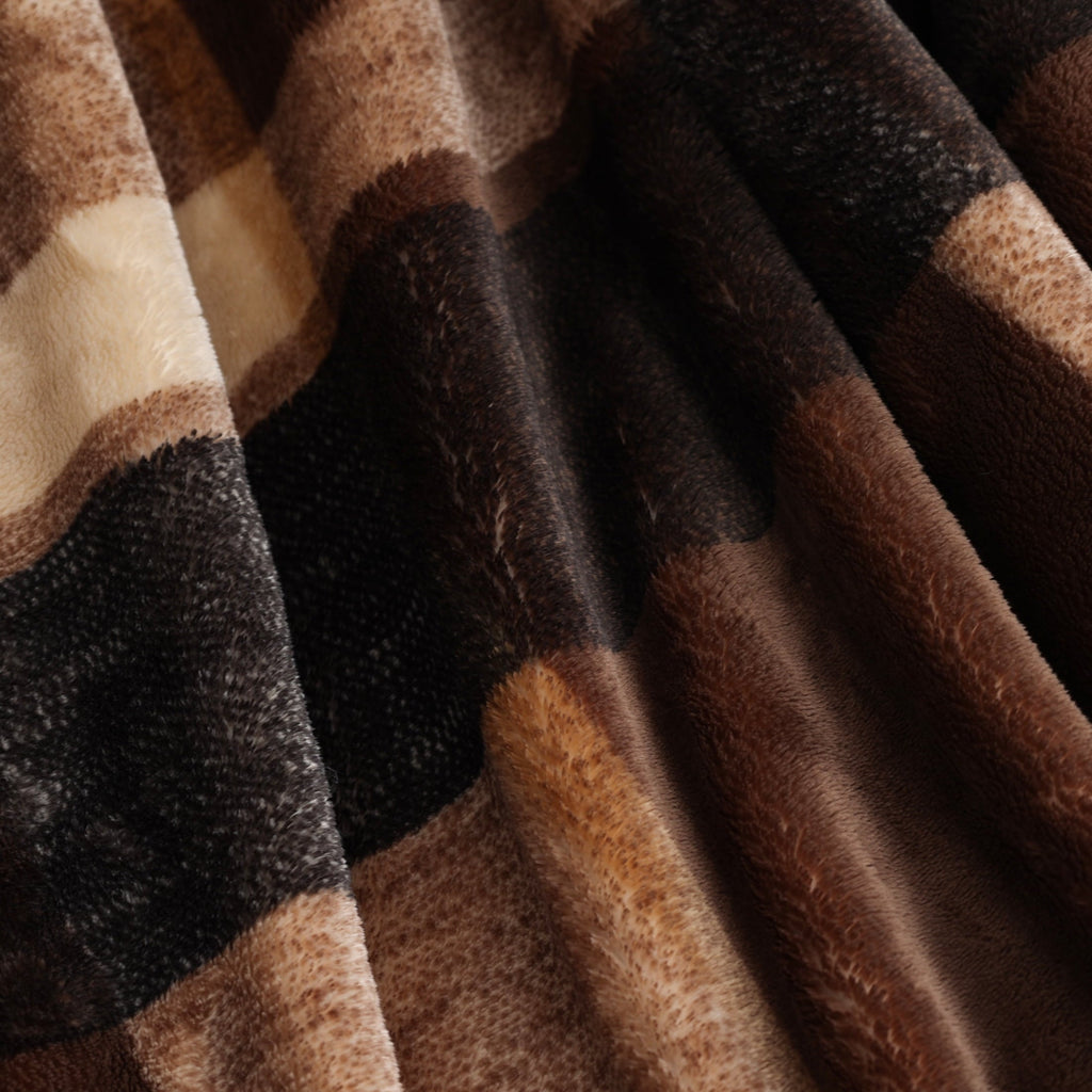 Printed Velvet Plush Super Soft Throw Blanket, Oversized, Shelton Brown Plaid