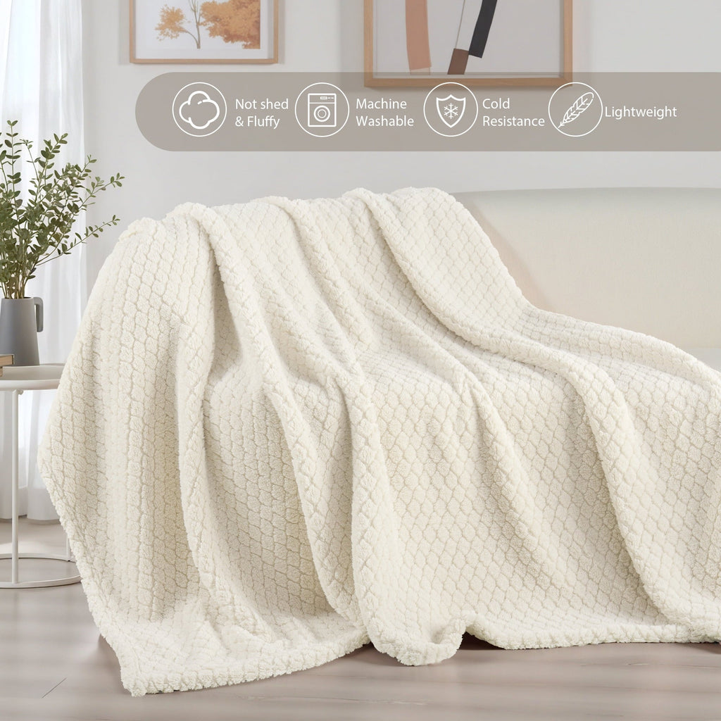 Fleece Throw Blanket for Couch, Super Soft Jacquard Bed Blanket, Lightweight Fuzzy Warm for All Seasons, 50x60 Inches...