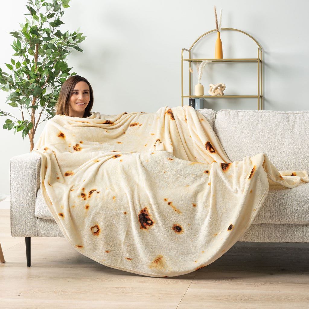 Burrito Tortilla Blanket, Double Sided Taco Flour Wrap Novelty Throw for Adult Kid Teen, Realistic Food Blanket, Funn...